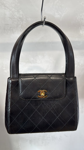 Chanel Black Leather Quilted Vintage Top Handle Bag