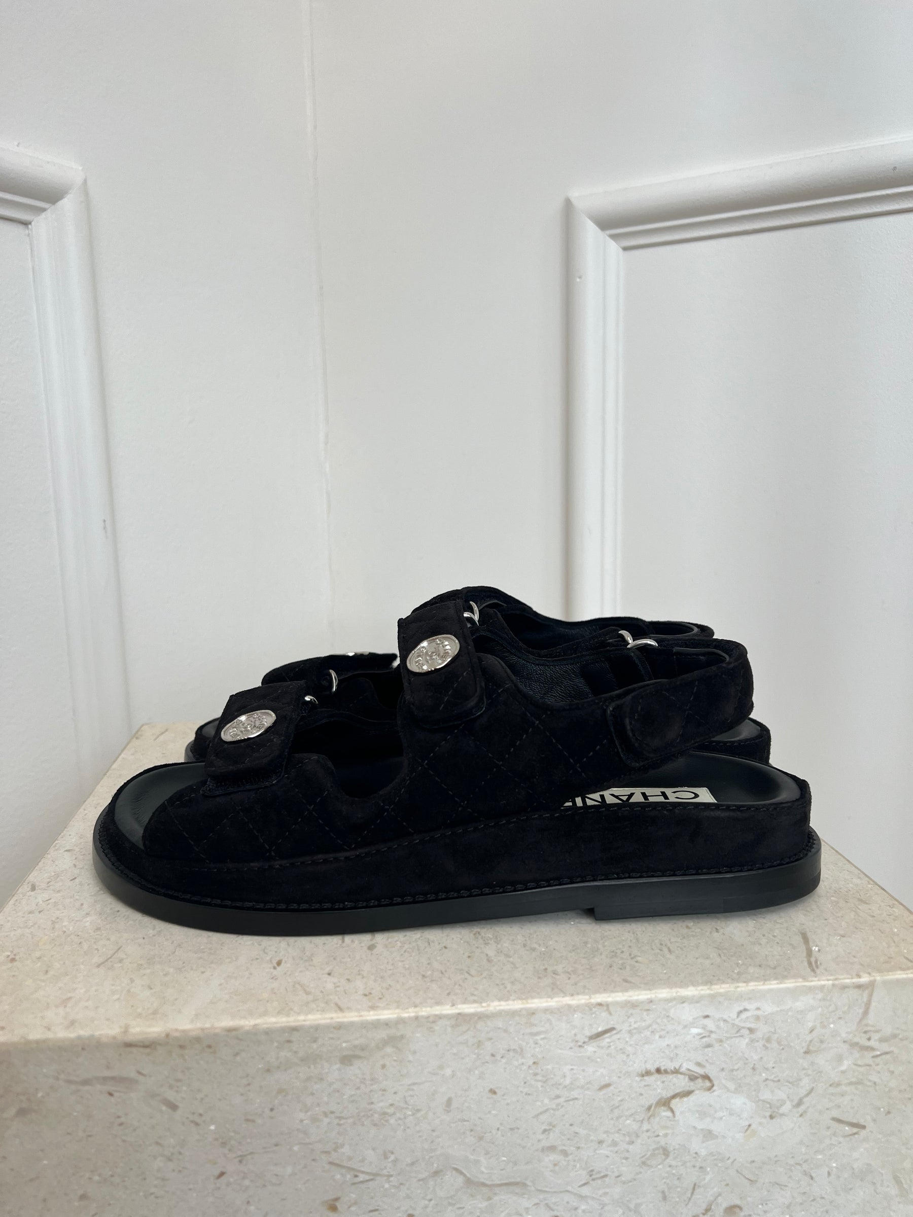 Chanel Black Suede Dad Sandals, 37