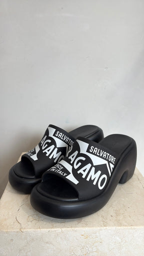 Ferragamo Black Rubber Mules, 7M