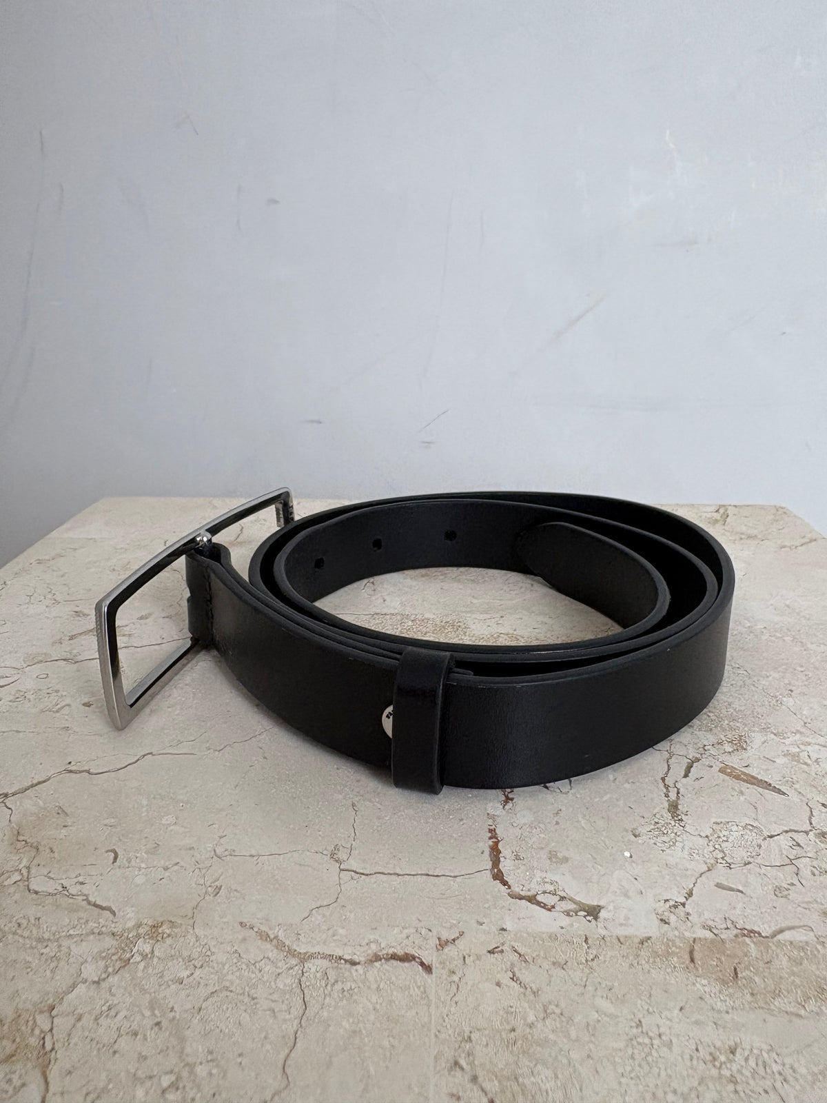 rag & bone Black leather Belt With Rectangle Silver Buckle, Small