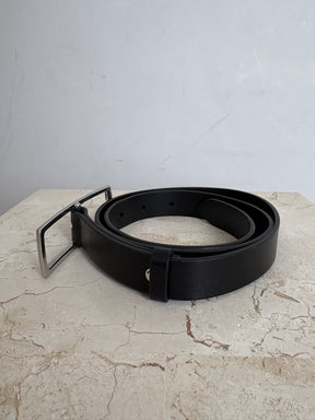 rag & bone Black leather Belt With Rectangle Silver Buckle, Small