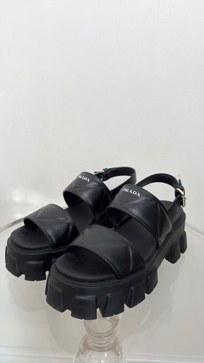 Prada Black Chunky Monolith Sandals, 38.5