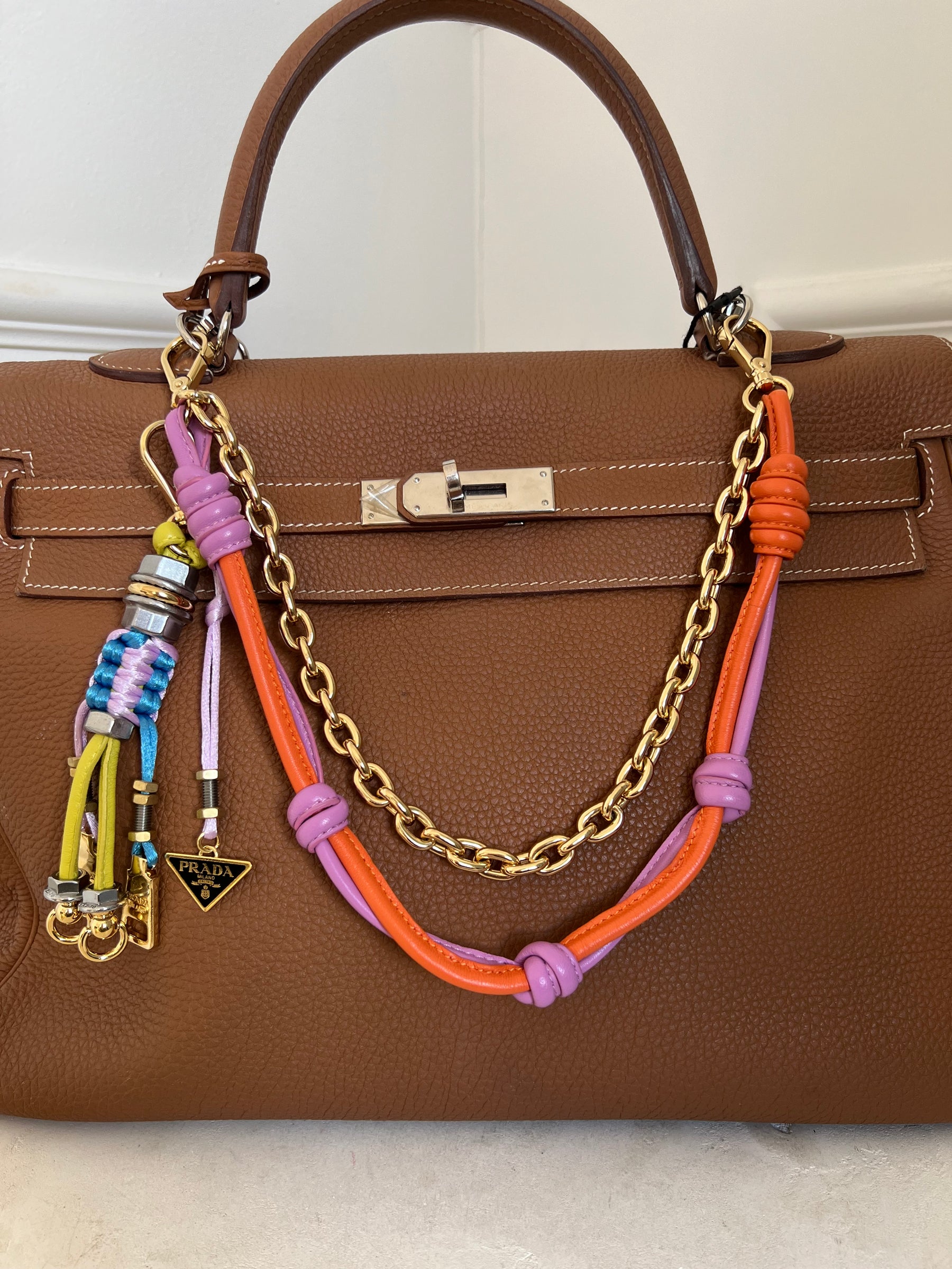 Prada Pop Strings Bag Charm Pink Yellow Orange
