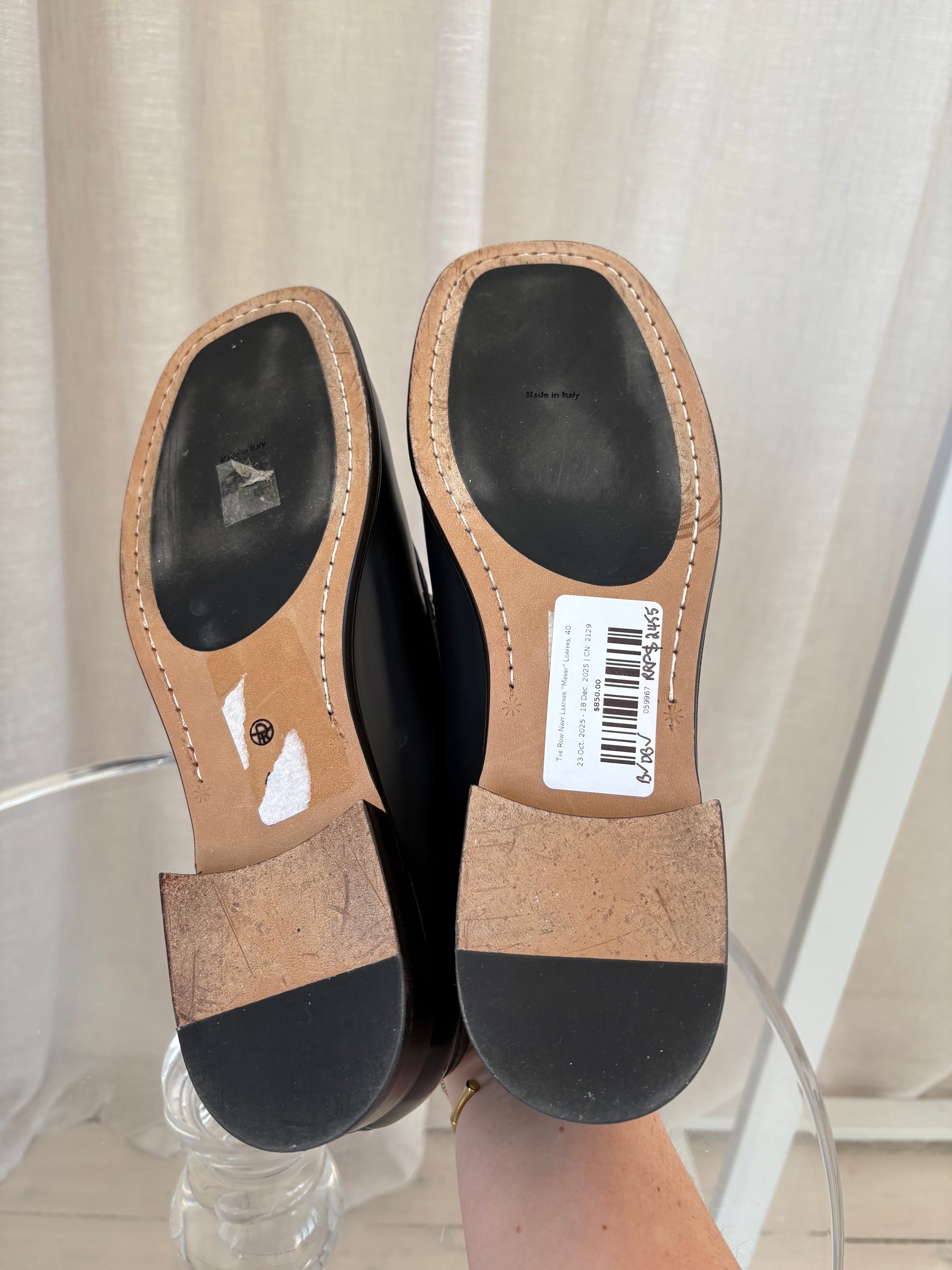 The Row Navy Leather "Mensy" Loafers, 40