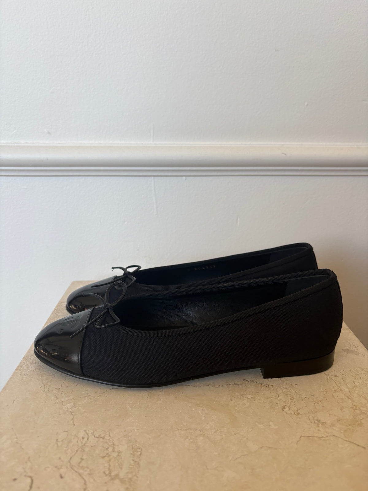 Chanel Black Leather and Canvas Ballet Flats, 38C