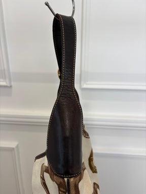 Gucci Dark Brown Leather and Canvas Horsebit Print Jackie