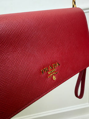 Prada Red Saffiano Leather Wallet on Chain