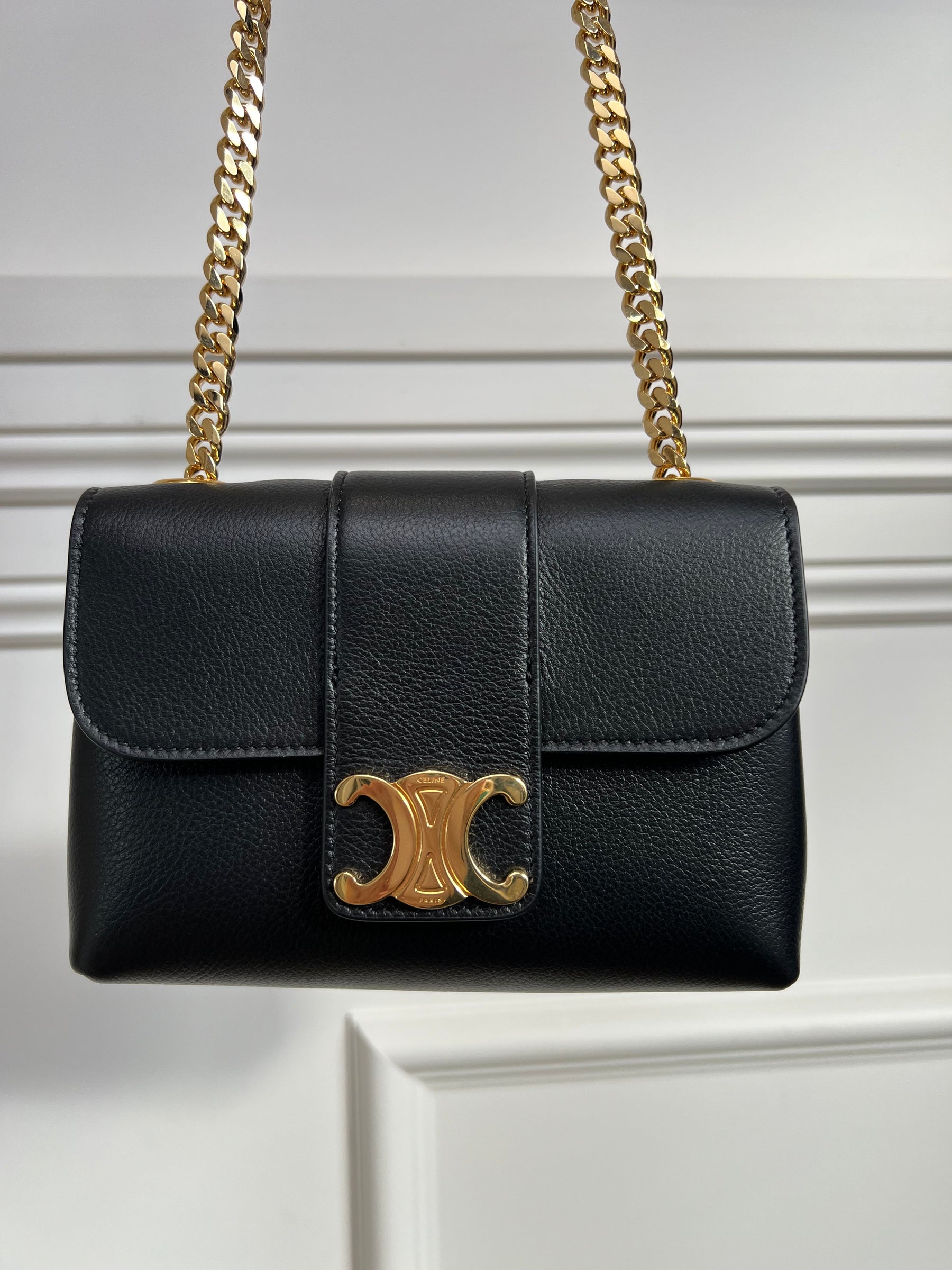 Céline Black Leather Triomphe Mini Victoire Bag
