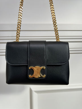 Céline Black Leather Triomphe Mini Victoire Bag