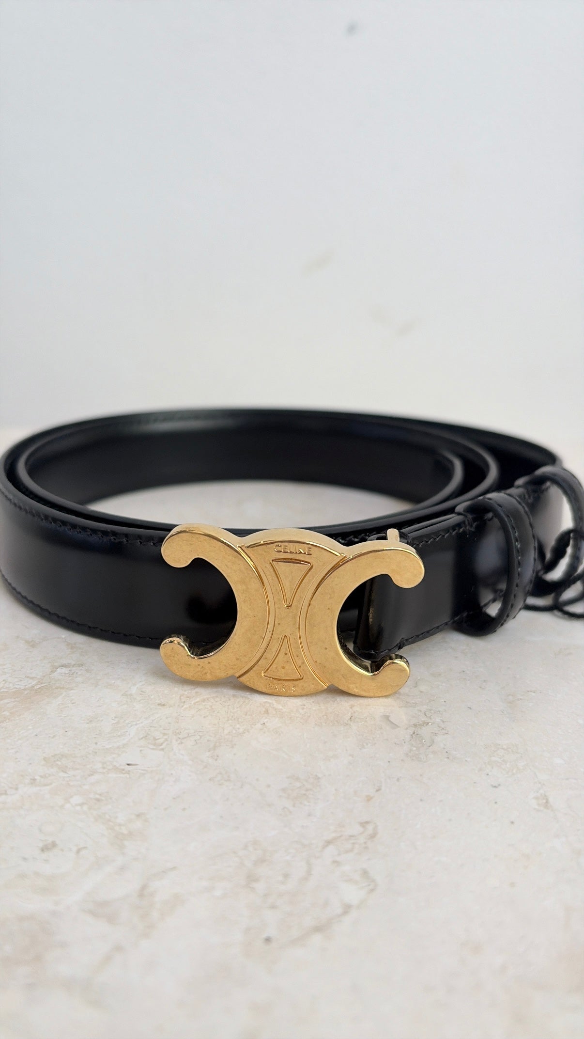 Celine Black Leather Triomphe Belt, 80