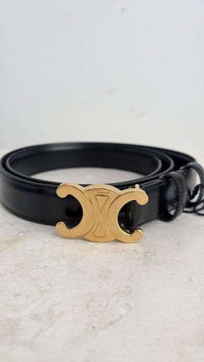 Celine Black Leather Triomphe Belt, 80