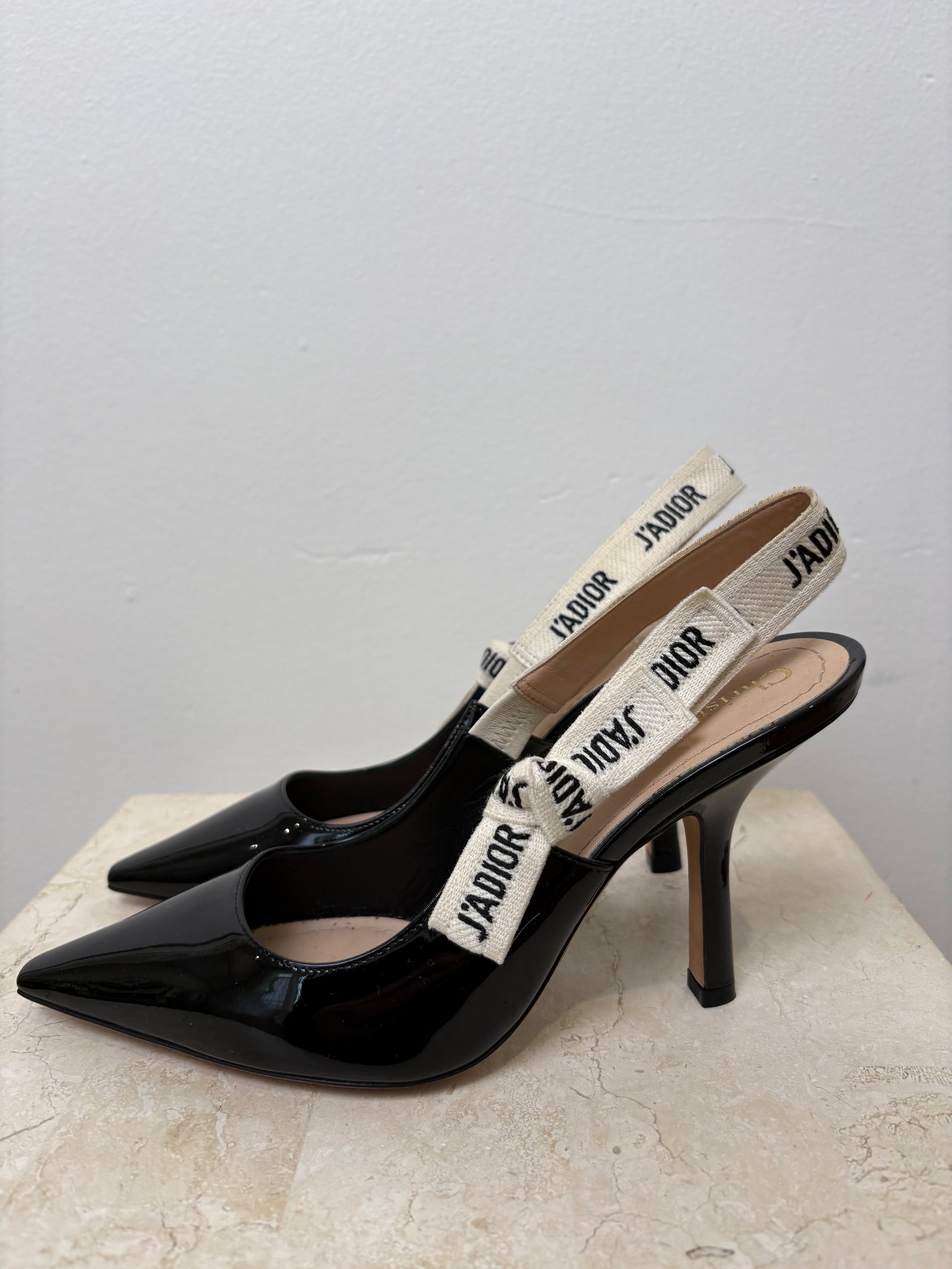 Dior Black Patent Leather J'adior Sling Backs, 36.5 D
