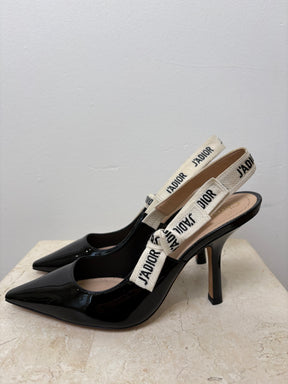 Dior Black Patent Leather J'adior Sling Backs, 36.5 D