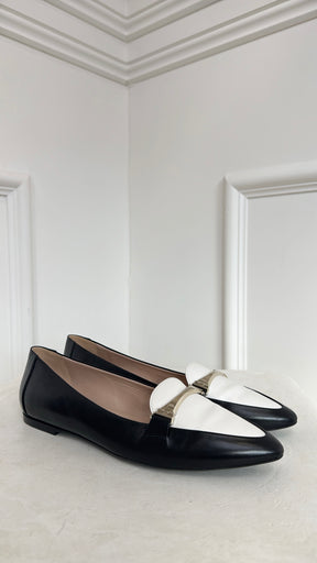 Tod's Black and White Leather Pointed Flats, 37.5