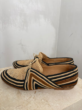 Gabriella Hearst Natural and Black Raffia Boat Shoes, 40.5