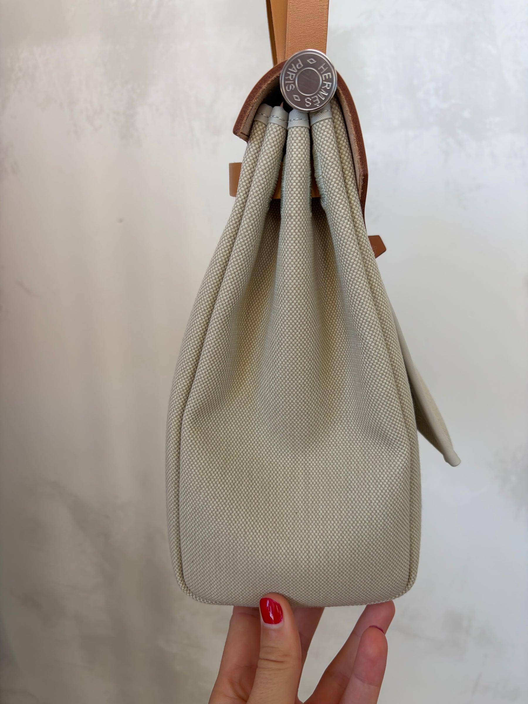 Hermès Special Order Herbag Zip Retourné 31 in Beton Canvas and Naturel-Sable Leather