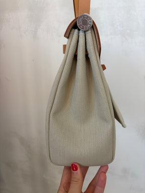 Hermès Special Order Herbag Zip Retourné 31 in Beton Canvas and Naturel-Sable Leather