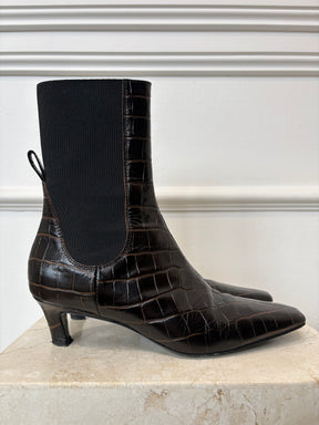 Totême Brown Mock Croc Leather ankle Boots, 36