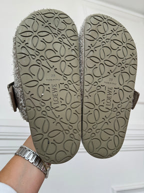 Loewe Taupe Ease Buckle Mules, 38