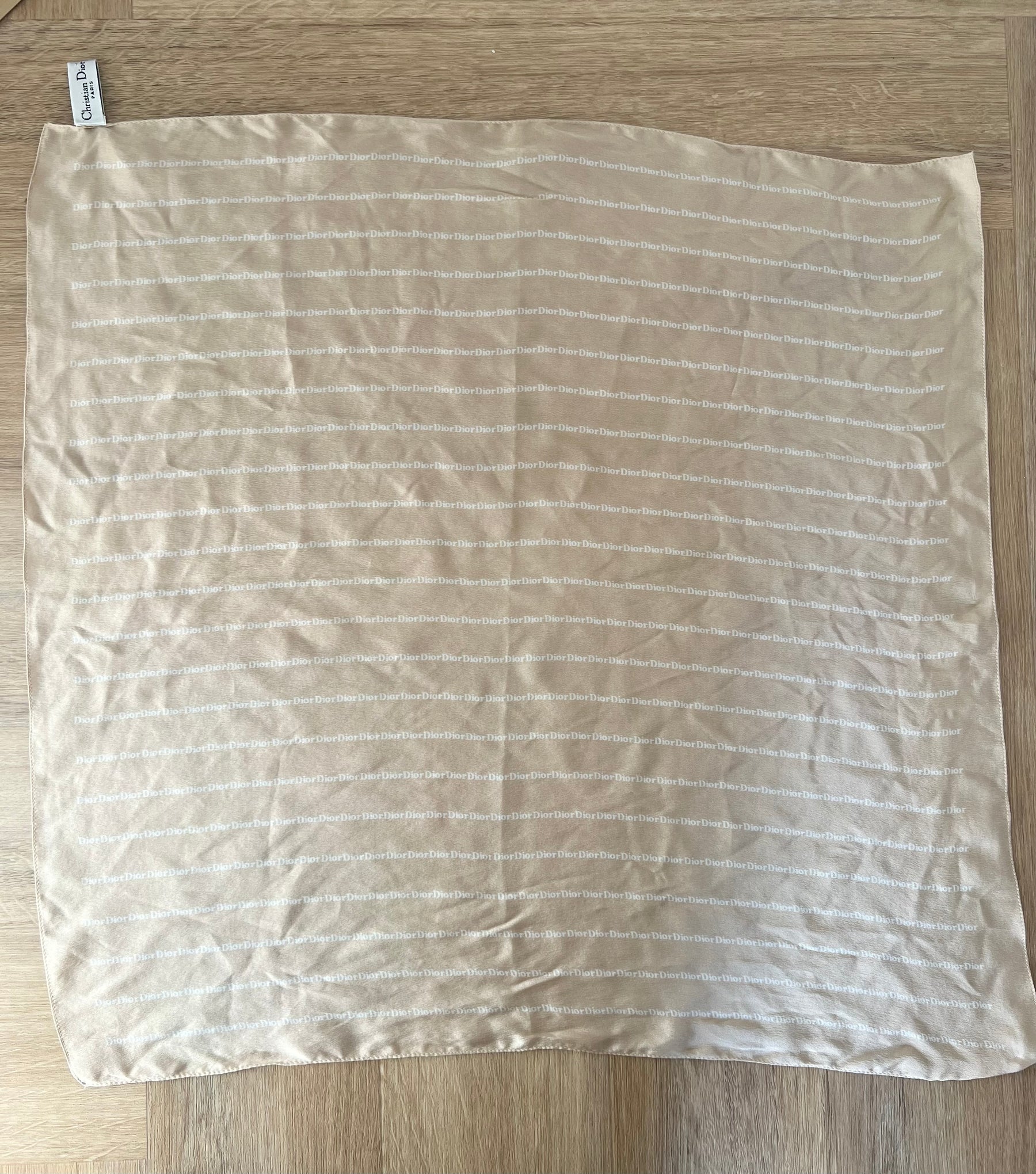 Dior Beige and White Logo Print Silk Scarf