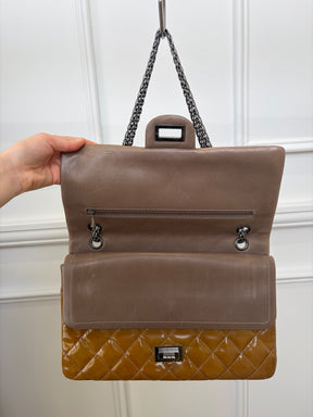 Chanel Reissue 2.55 Patent Bag Silver Hardware In Whiskey