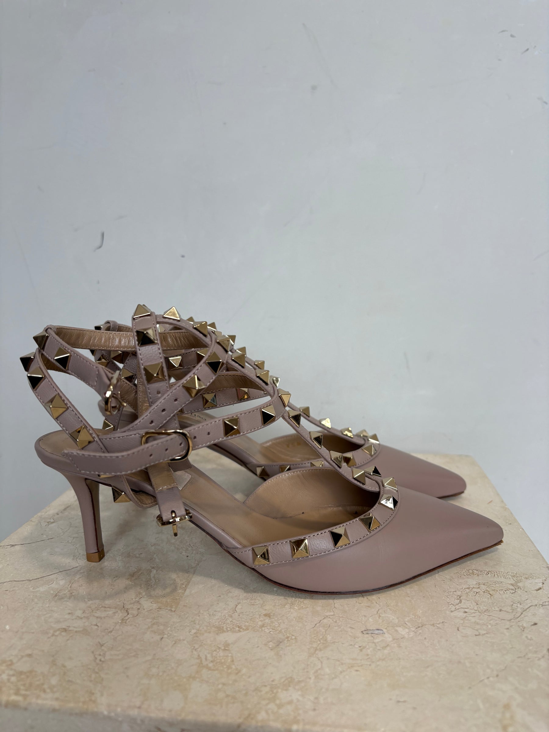 Valentino Garavani Beige Rockstud Caged Pumps, 37