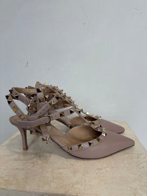 Valentino Garavani Beige Rockstud Caged Pumps, 37