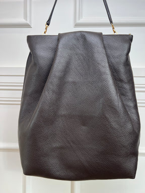 A-ESQUE Dark Brown Grained Leather Fold Bag