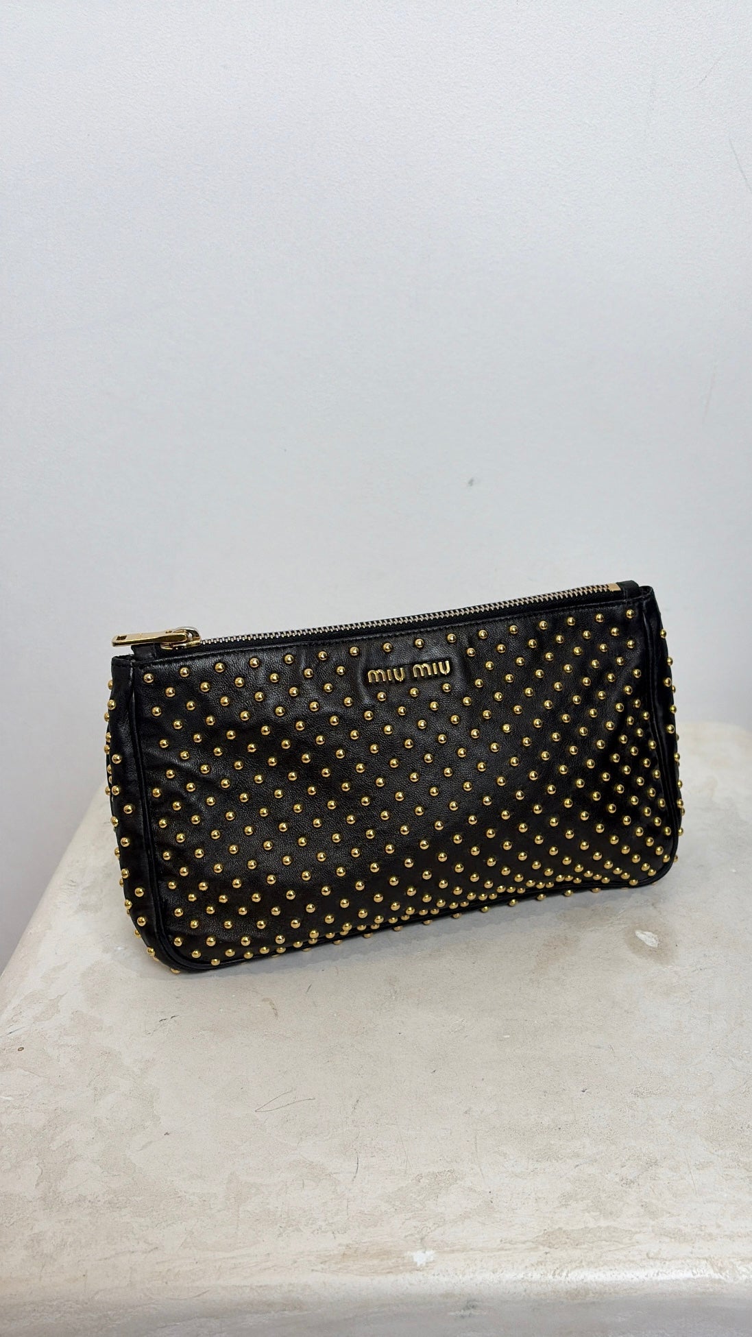 Miu Miu Gold Sudded Clutch Black