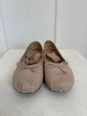 Miu Miu Blush Leather Logo Ballet Flats, 38.5