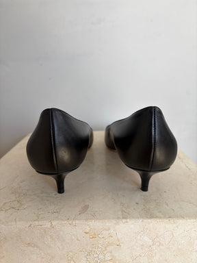Jimmy Choo Black Leather Pointed Kitten Heel, 38