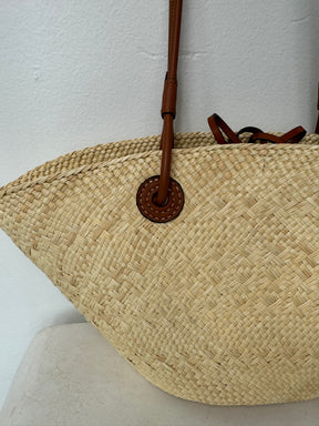 Loewe Paula's Ibiza Anagram Small Leather Trimmed Woven Raffia Tote