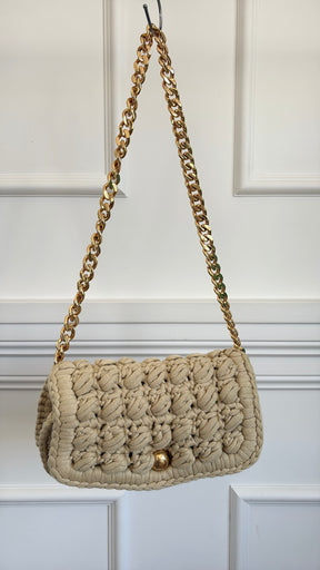 Bottega Veneta Beige Jersey Crochet Chain Bag