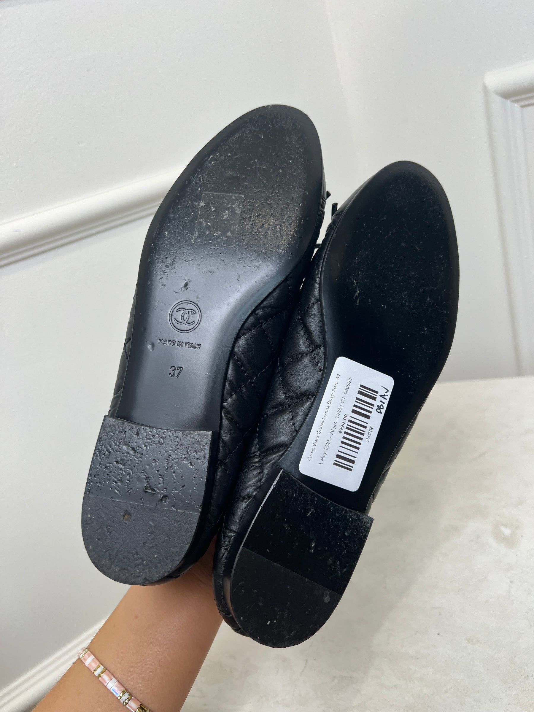 Chanel Black Quilted Leather Ballet Flats, 37