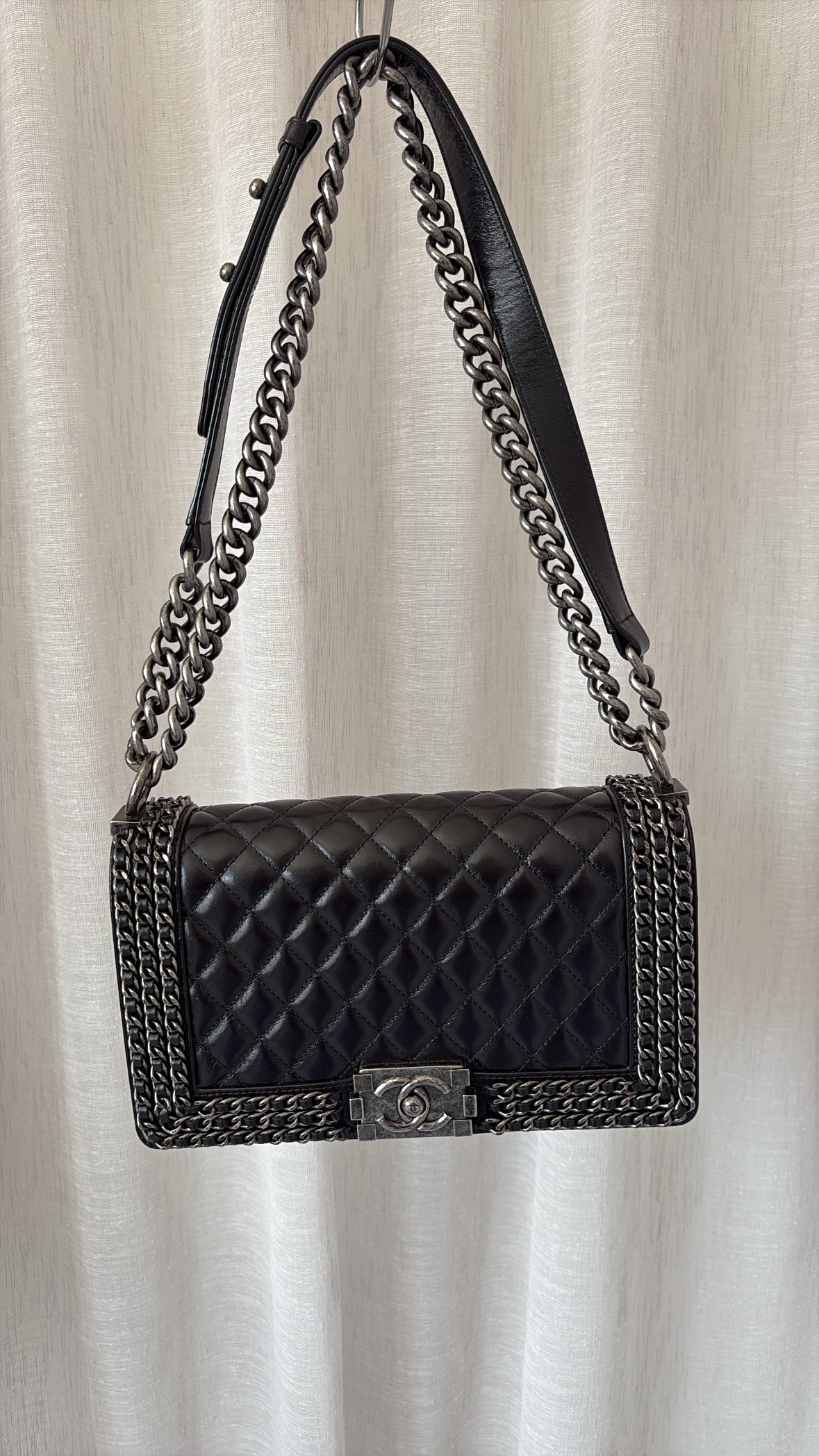 Chanel Boy Leather Handbag With Chain Detail Medium