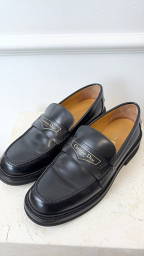 Dior Black Leather Logo 'Boy' Loafer, 38.5D