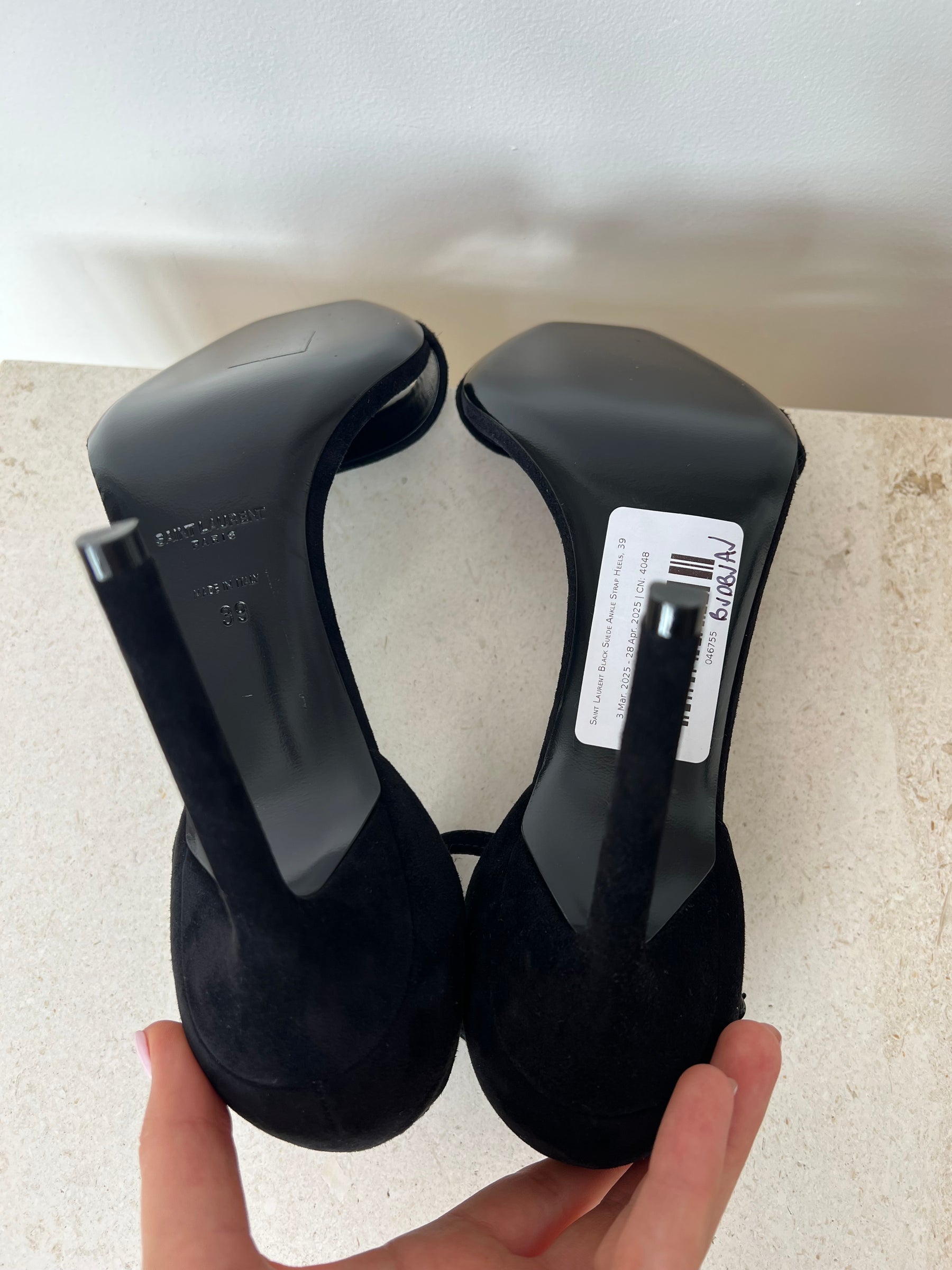 Saint Laurent Black Suede Ankle Strap Heels, 39