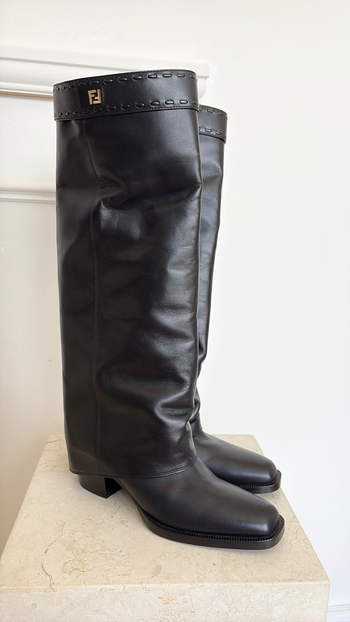 Fendi Black Leather Logo Ankle Boots, 38