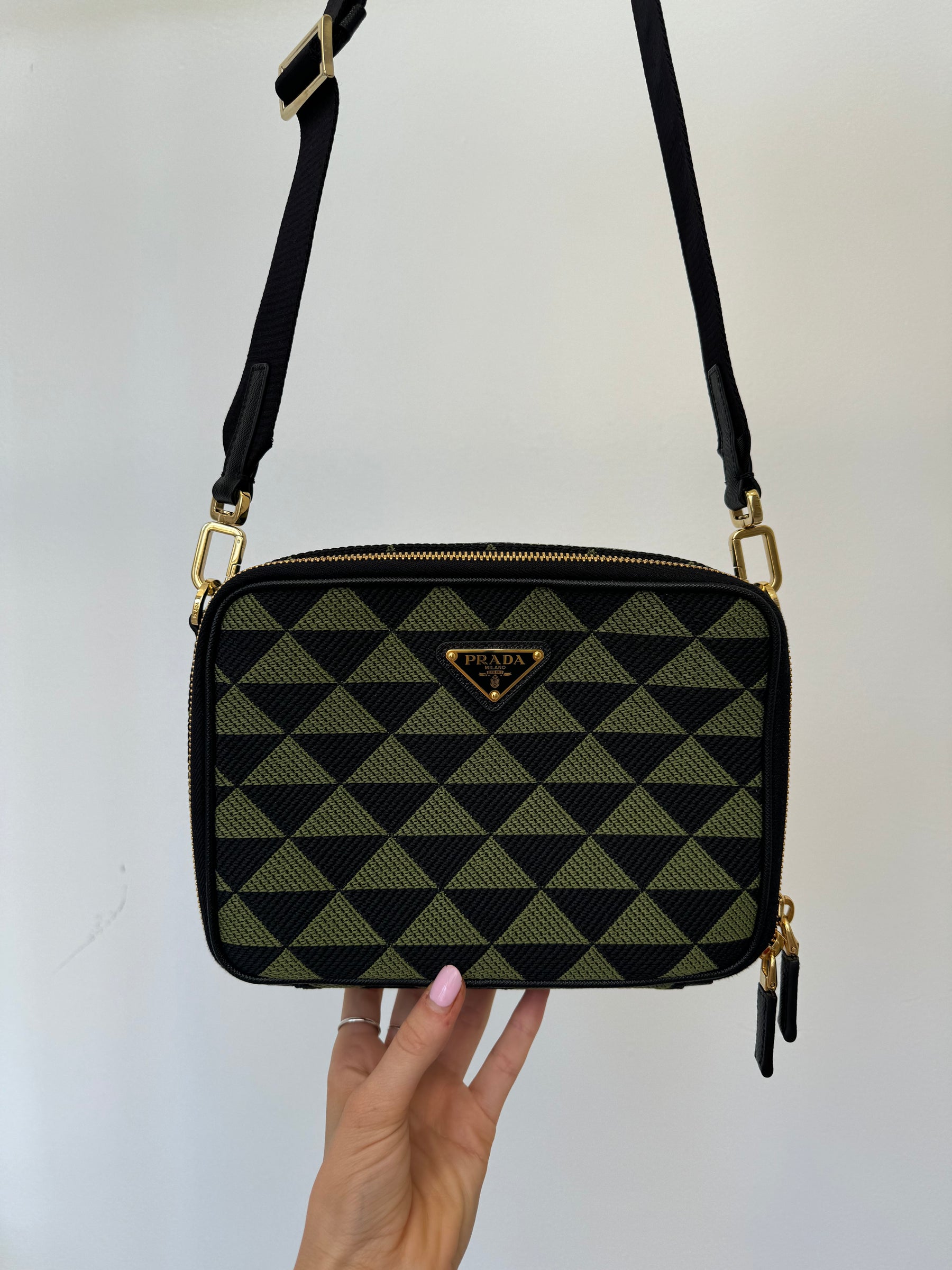 Prada Bandoliera Green And Black Jacquard Cross Body Bag