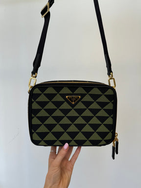 Prada Bandoliera Green And Black Jacquard Cross Body Bag