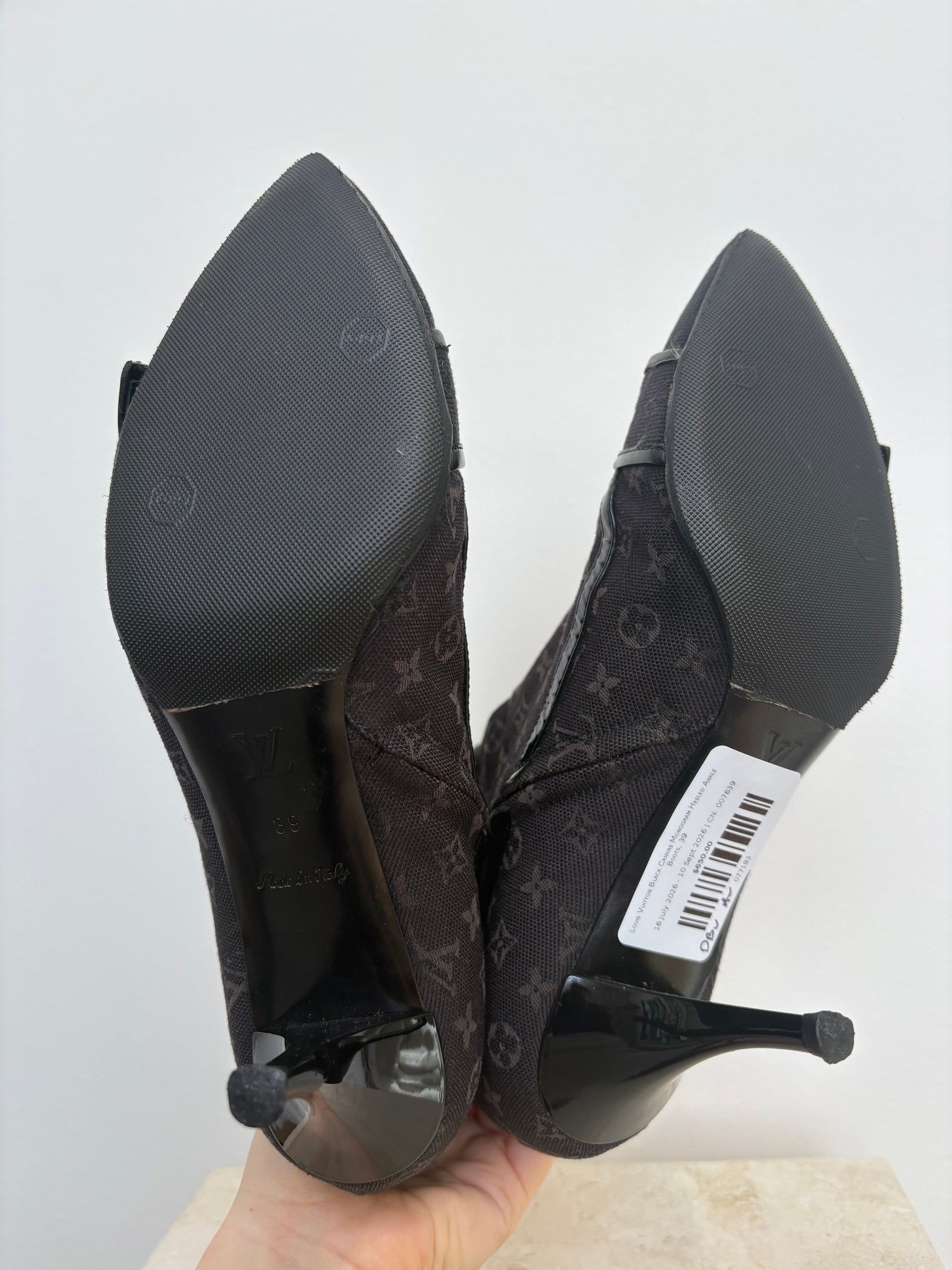 Louis Vuitton Black Canvas Monogram Heeled Ankle Boots, 39