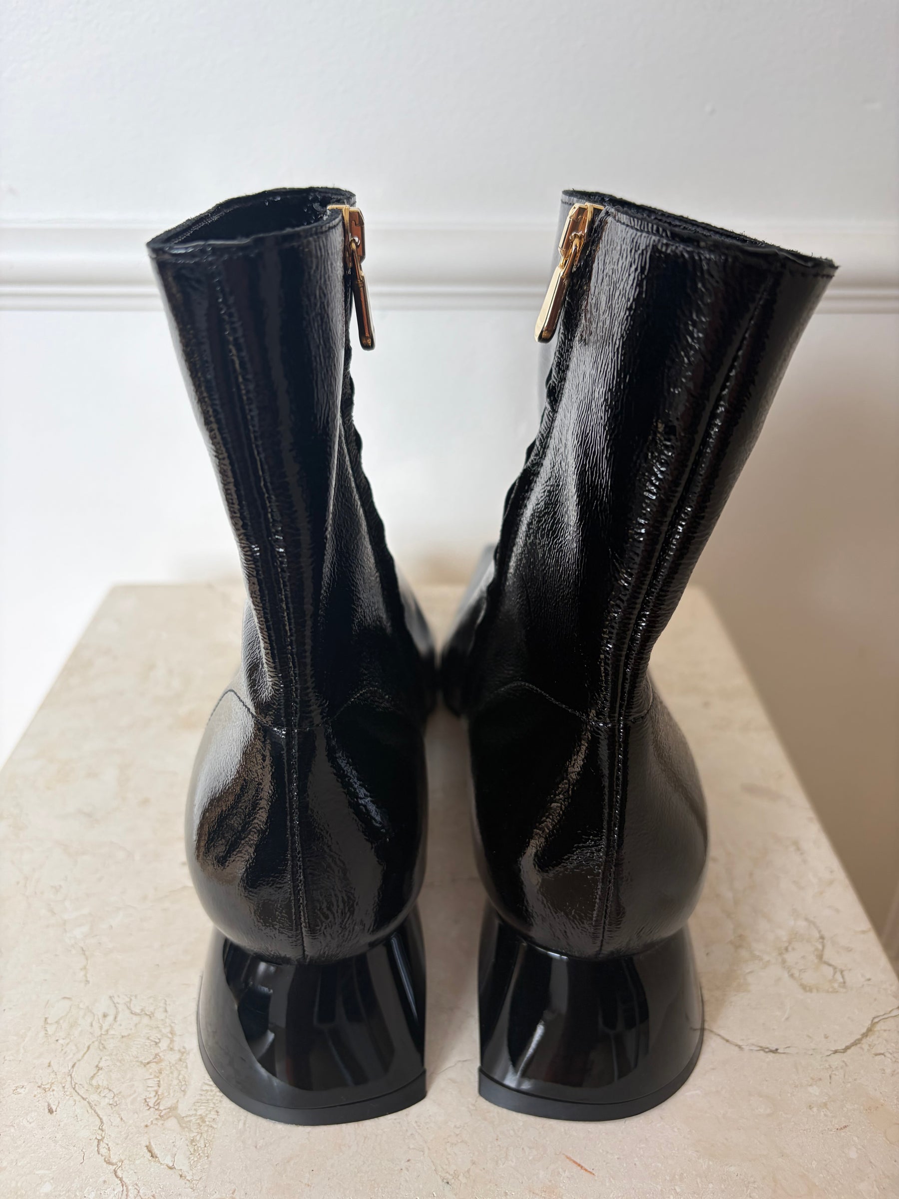 Tibi Black Patent Leather Pointed Ankle Boot, 37.5