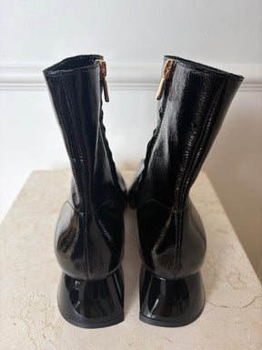 Tibi Black Patent Leather Pointed Ankle Boot, 37.5