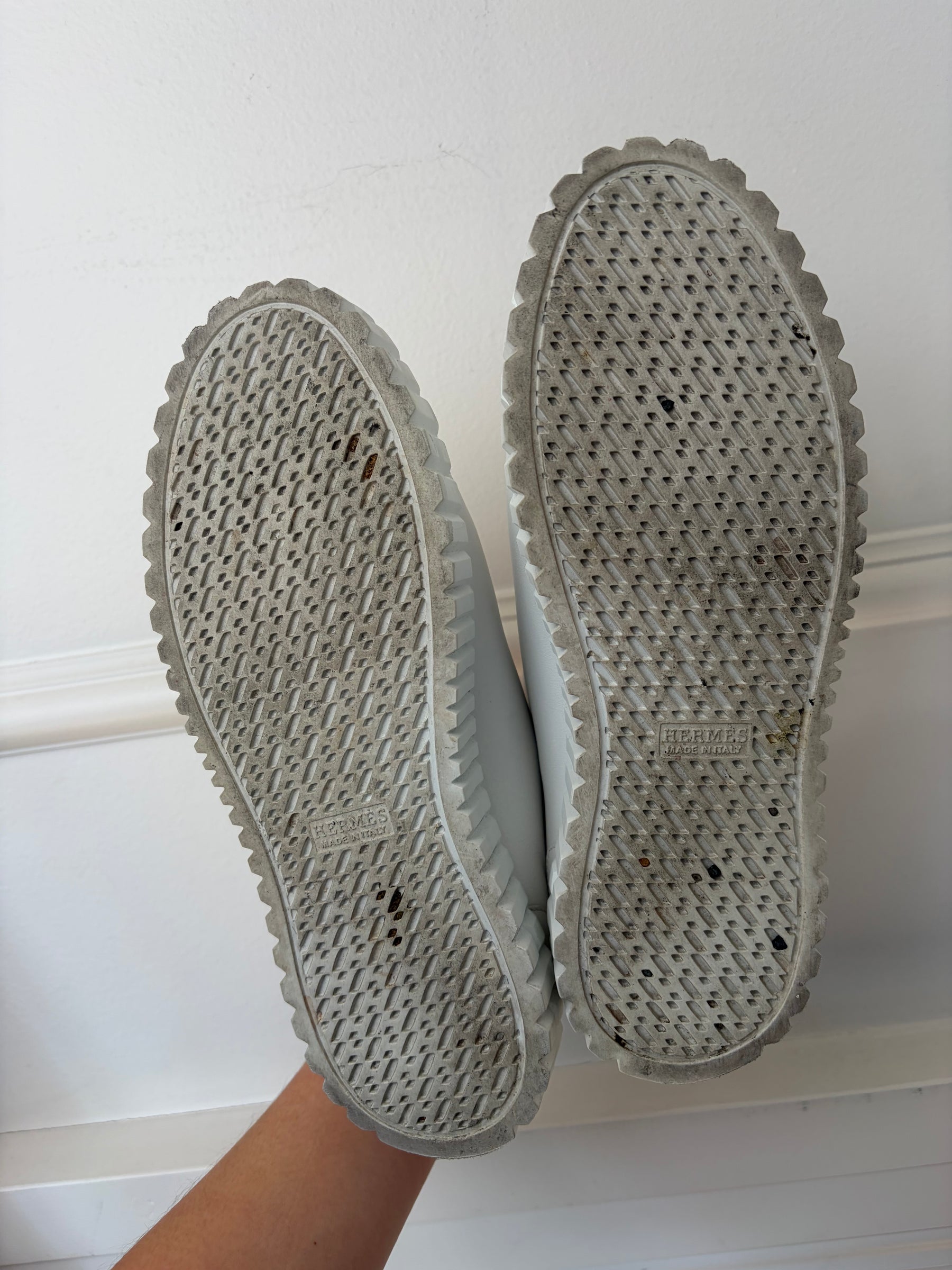 Hermès White Leather Cross Sneakers, 37