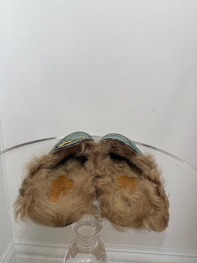 Gucci Green Velvet Monogram Shearling Princeton Mules, 38