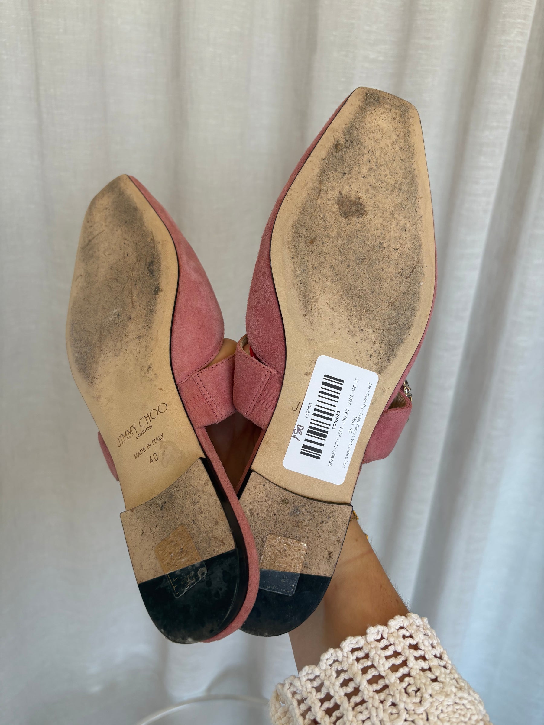 Jimmy Choo Pink Suede Crystal Embellished Flat Mule, 40