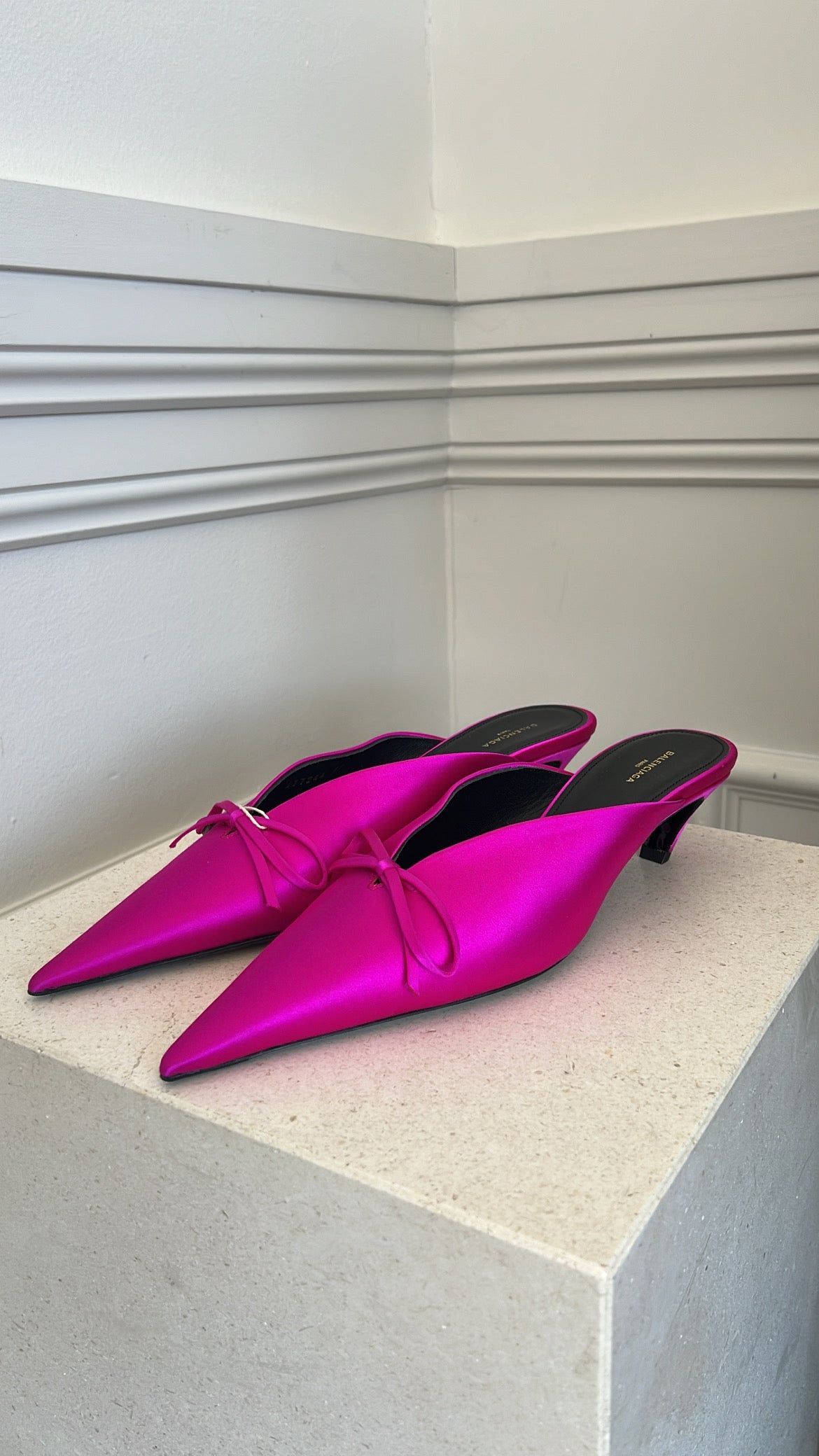 Balenciaga Pink Satin Knife Back Mules, 39