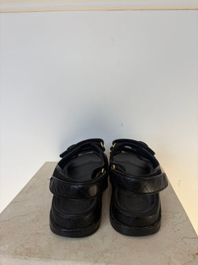 Chanel Black Caviar Leather Dad Sandals, 40 C