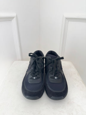 Chanel Black Leather and Suede CC Sneakers, 39.5
