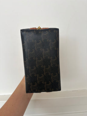 Celine Cosmetic Pouch In Triomphe Canvas And Calfskin